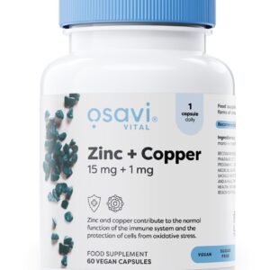 Zinc + Copper, 15mg + 1mg - 60 vegan caps 