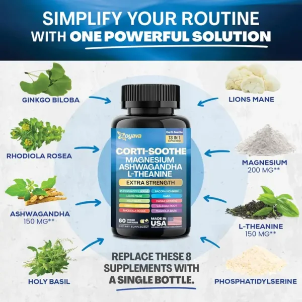Corti-Soothe Cortisol Supplement - 13 in 1, 60 Caps - Image 3