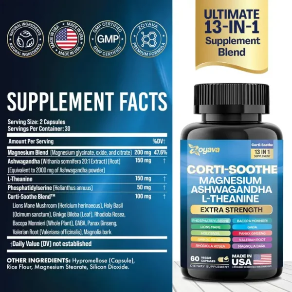 Corti-Soothe Cortisol Supplement - 13 in 1, 60 Caps - Image 4